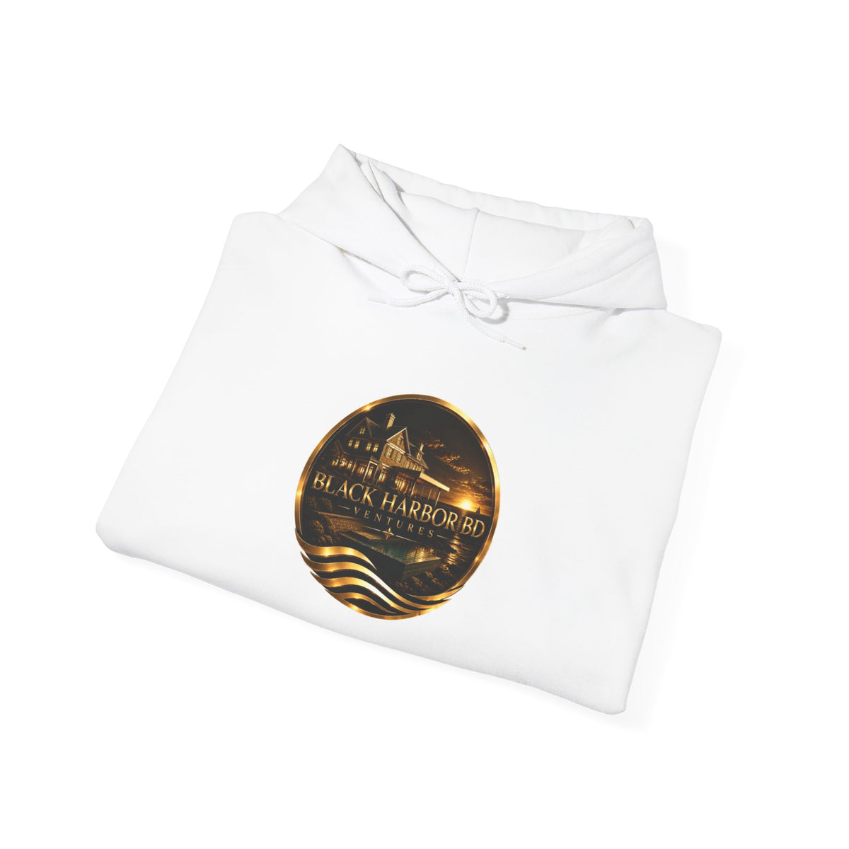 Vintage Hoodie – Nautical Sunset Crewneck with 'Black Harbor BD Ventures' Logo