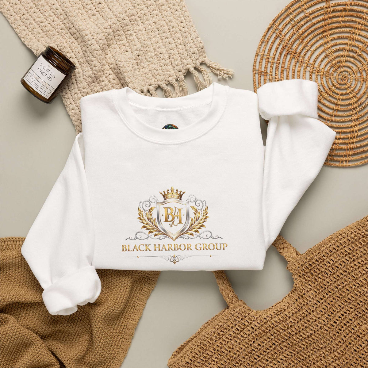 Crest Crewneck Sweatshirt — "Black Harbor Group" Logo
