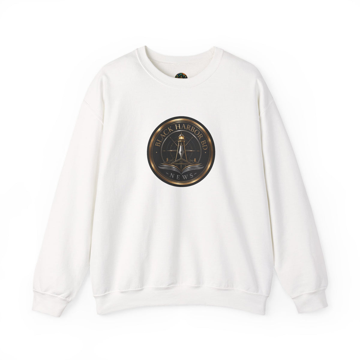 Black Harbor Crewneck Sweatshirt – Vintage Lighthouse Seal Graphic