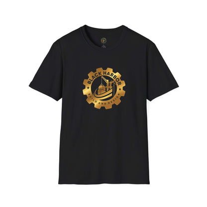 Black Harbor BD Logo T-Shirt — Gold Gear Emblem Tee