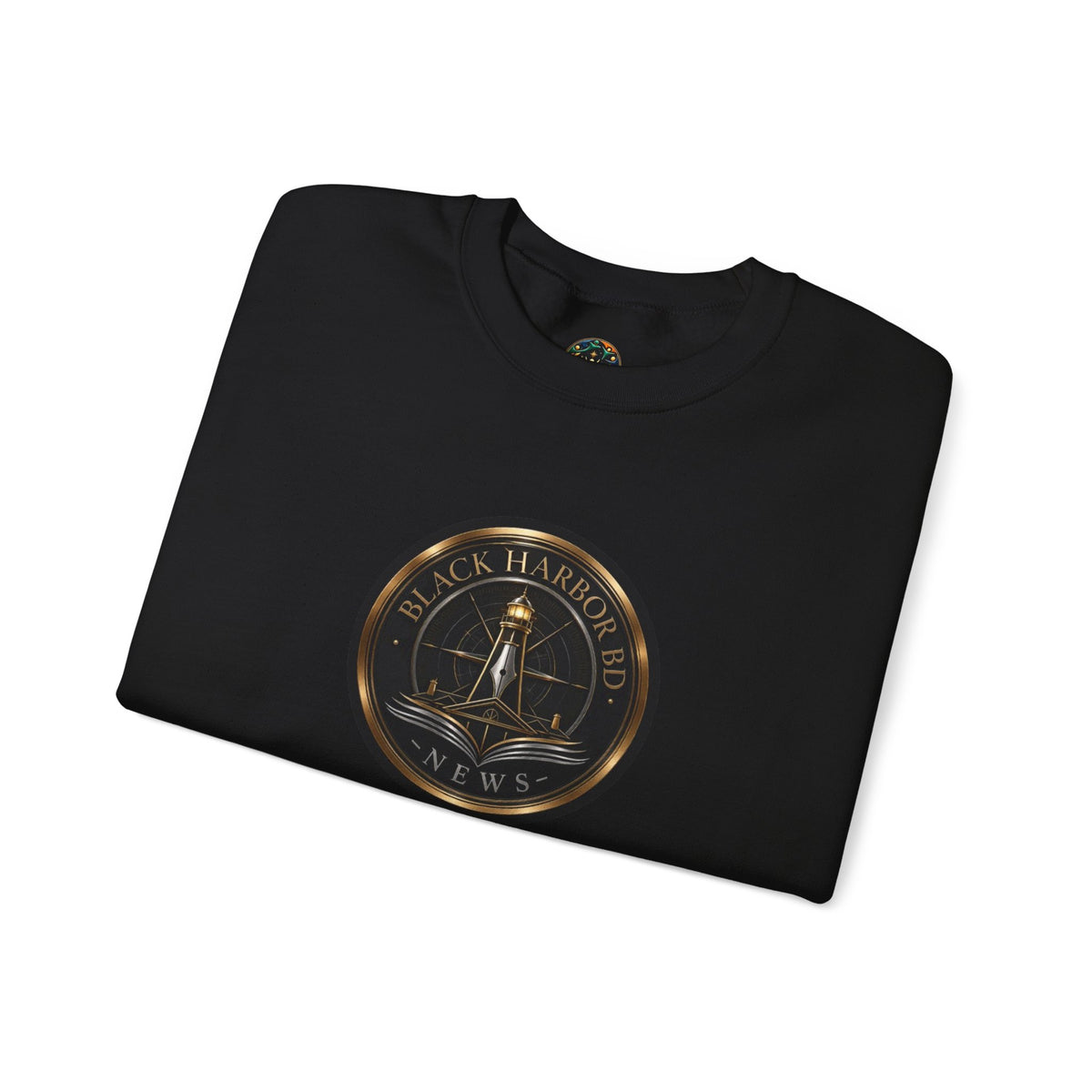 Black Harbor Crewneck Sweatshirt – Vintage Lighthouse Seal Graphic