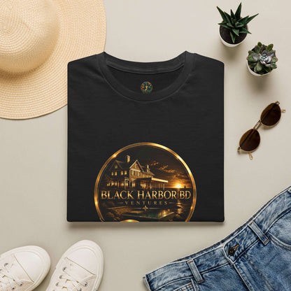 Black Harbor BD Ventures Logo T-Shirt — Gold Gear Emblem Tee