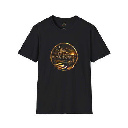 Black Harbor BD Ventures Logo T-Shirt — Gold Gear Emblem Tee