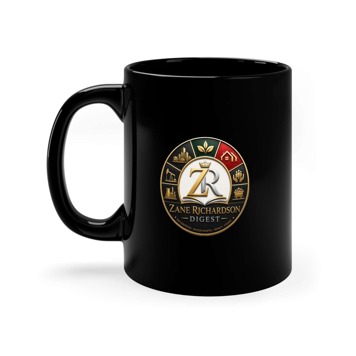 Black Coffee Mug, Digest Trizane RIchardson 11oz