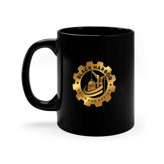 Black Harbor BD Gold Logo Mug — 11oz Black Coffee Cup