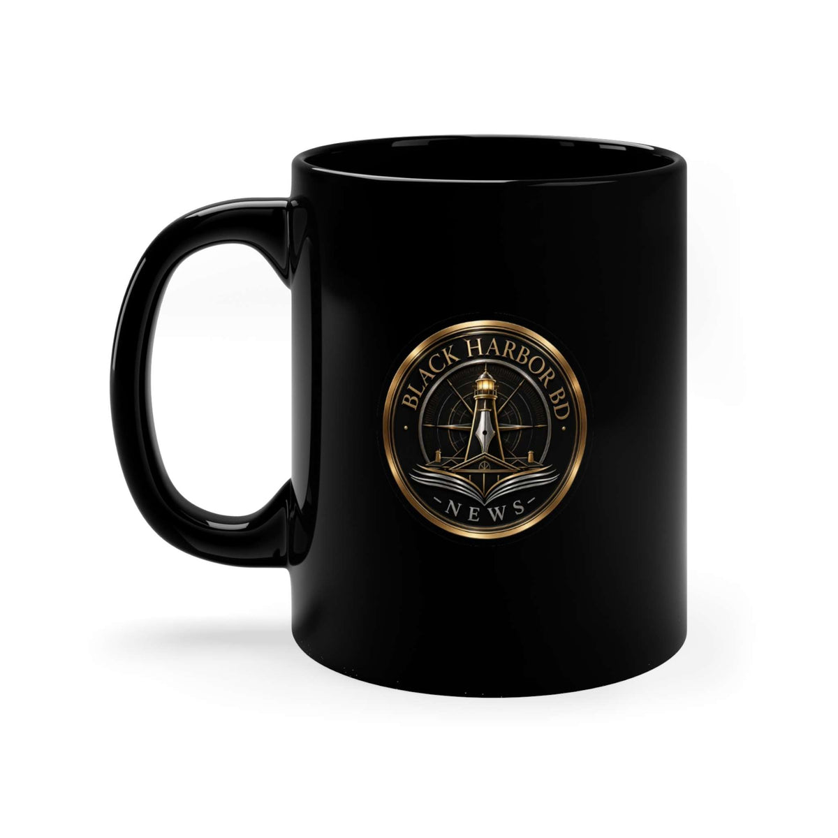 Black Harbor BD News Logo Mug — 11oz Black Coffee Cup