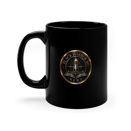 Black Harbor BD News Logo Mug — 11oz Black Coffee Cup