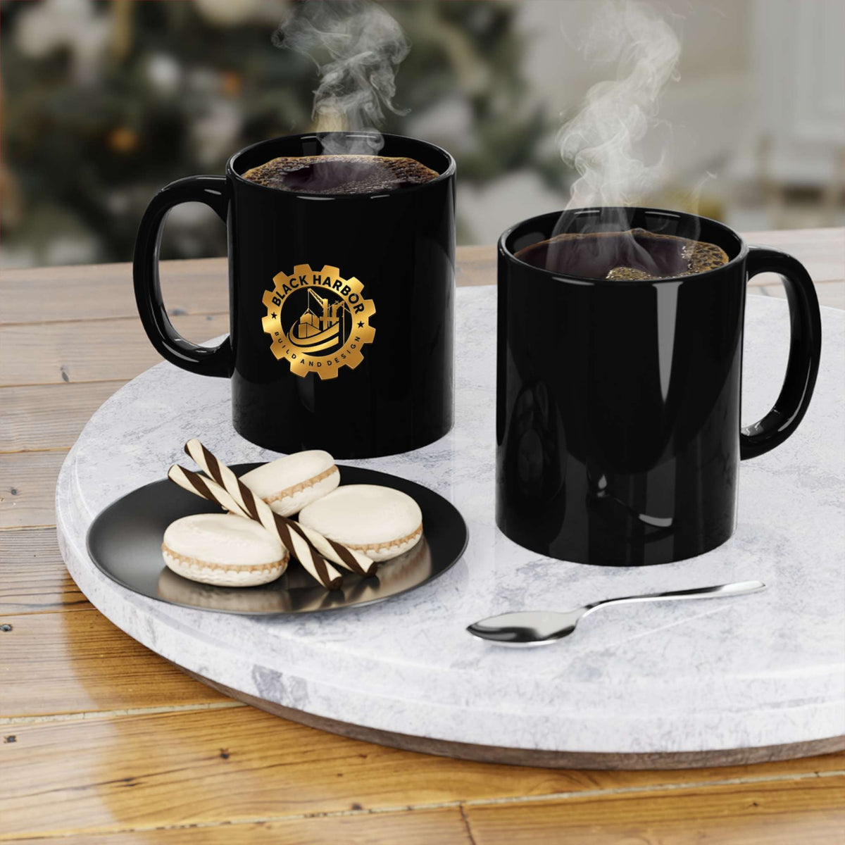 Black Harbor BD Gold Logo Mug — 11oz Black Coffee Cup