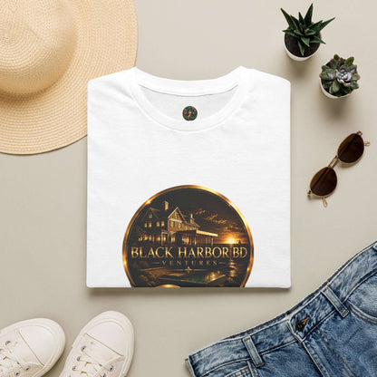 Black Harbor BD Ventures Logo T-Shirt — Gold Gear Emblem Tee