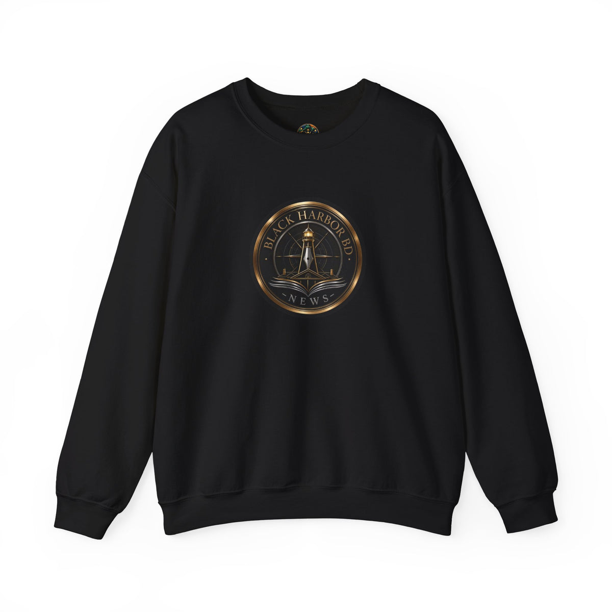 Black Harbor Crewneck Sweatshirt – Vintage Lighthouse Seal Graphic